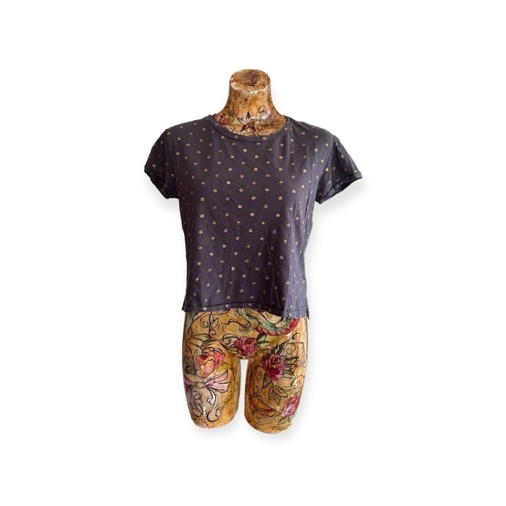 Sundry tshirt top short sleeve brown gold polka dot circles Size 0 XS